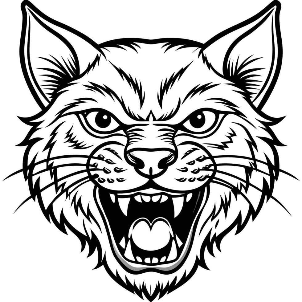 a black and white drawing of a cat head vector