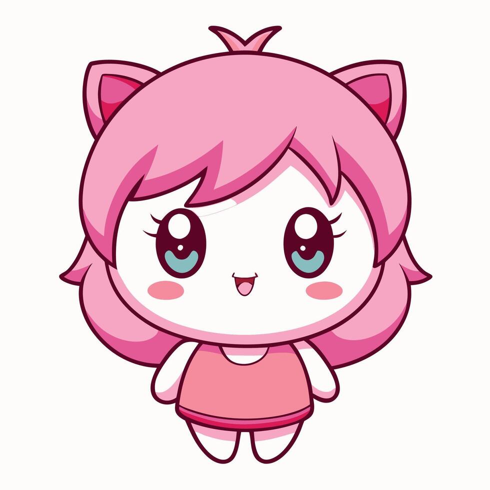 cute little girl with pink hair and eyes vector