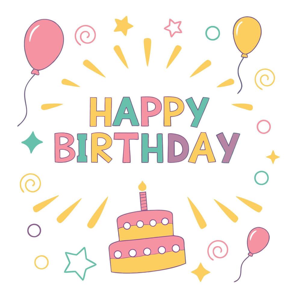 cute happy birthday card with balloons vector
