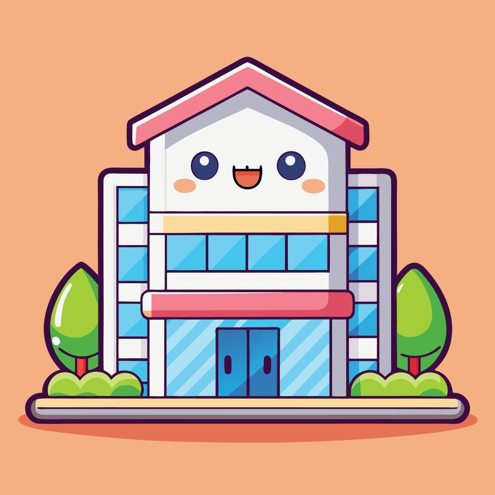 building with cute face vector