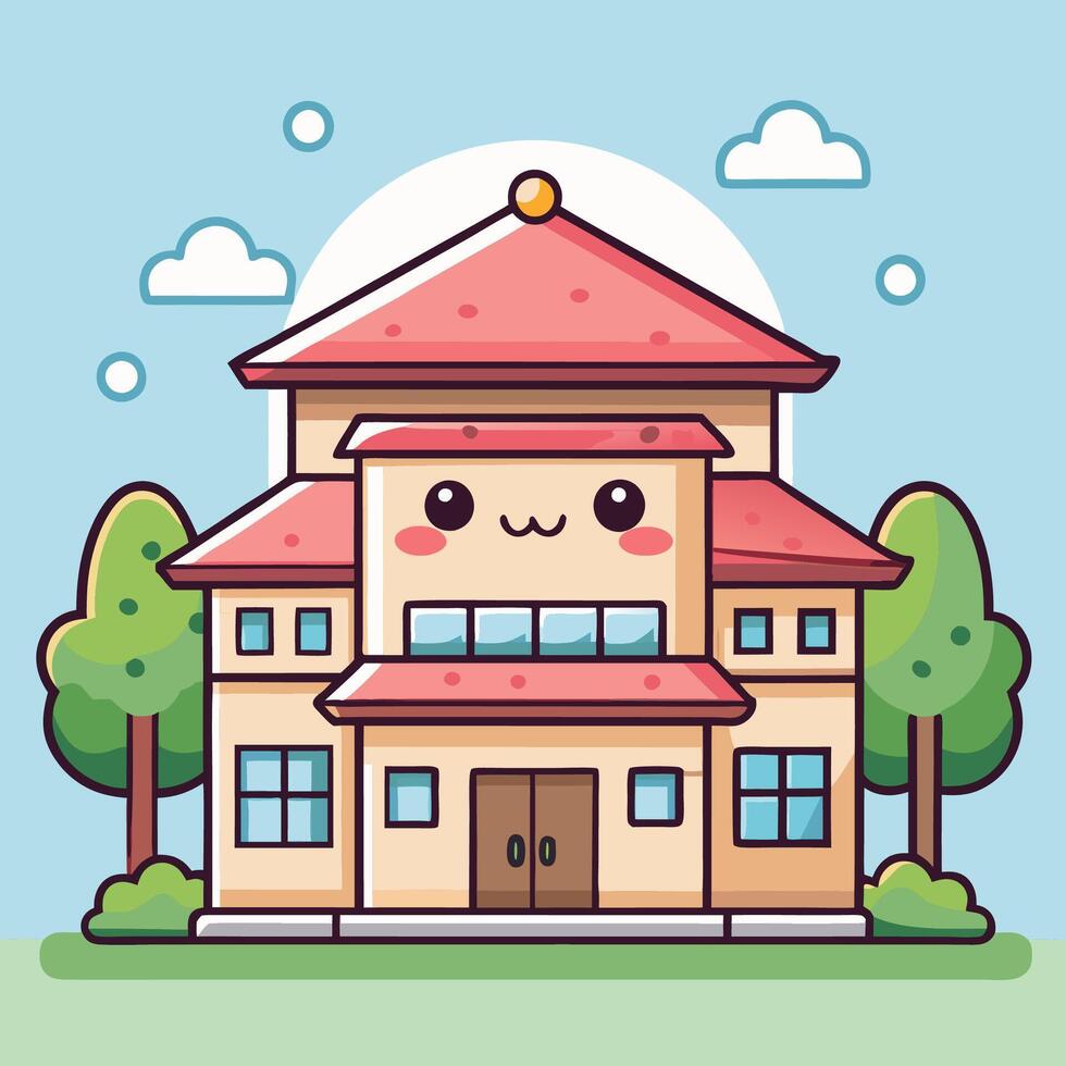 a cartoon house with a smiling vector