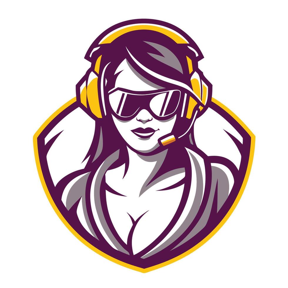 a woman wearing headphones and sunglasses logo design vector