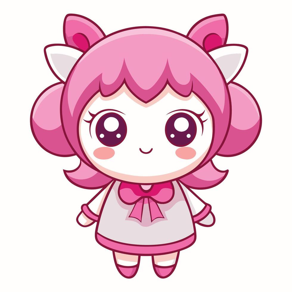 a cartoon character with pink hair and a bow vector