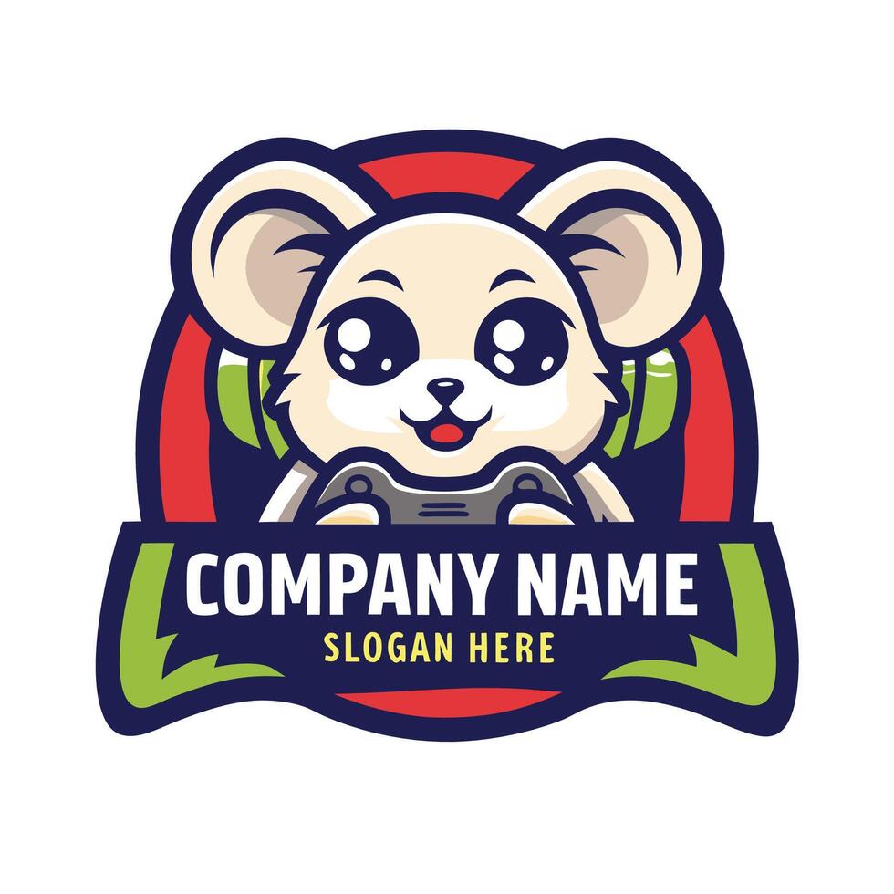 a cute mouse with headphones and headphones logo design vector