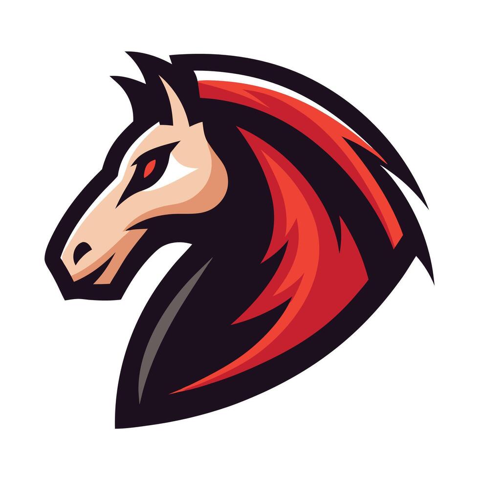 black and red horse head with a red and black mane vector