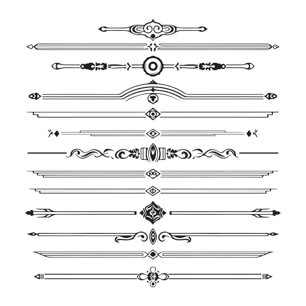 Dividers and a frame are set apart on white. Calligraphic design components vector
