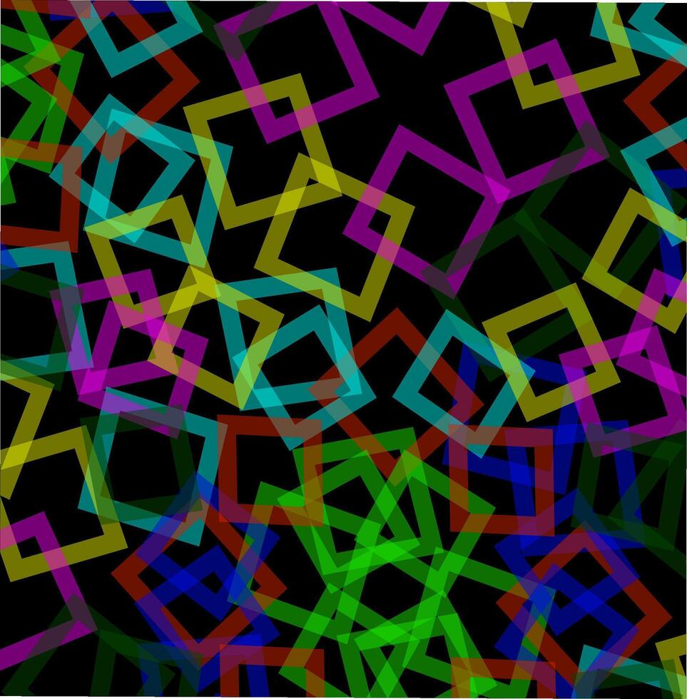 Abstract geometric black background decorated with a pattern of multi-colored quadrangles vector