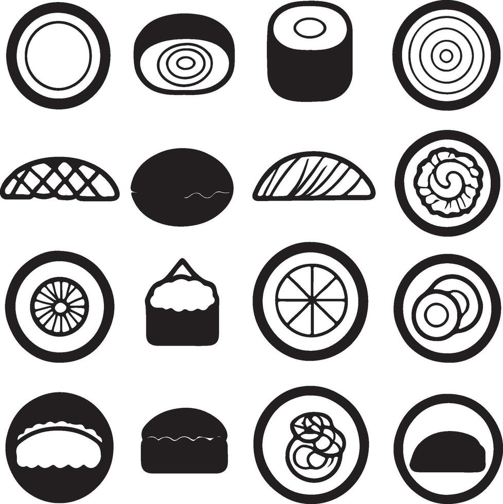 Sushi icons minimal black and white design. vector