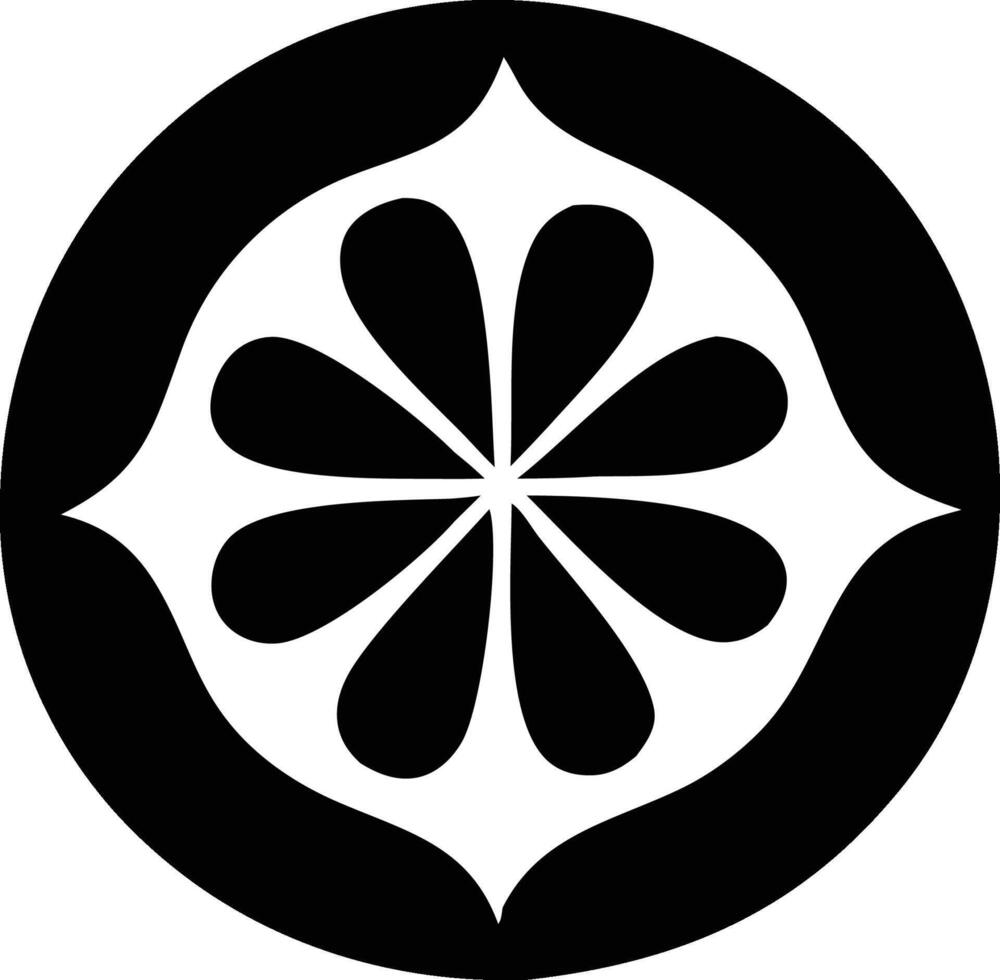 Black and white logo geometric flower design stylized nature motif. vector
