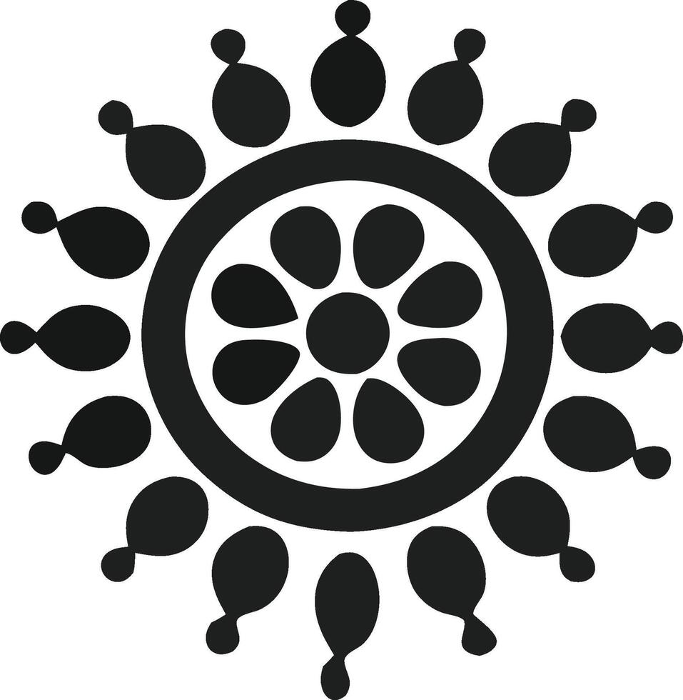 Black and white graphic circular floral design. vector
