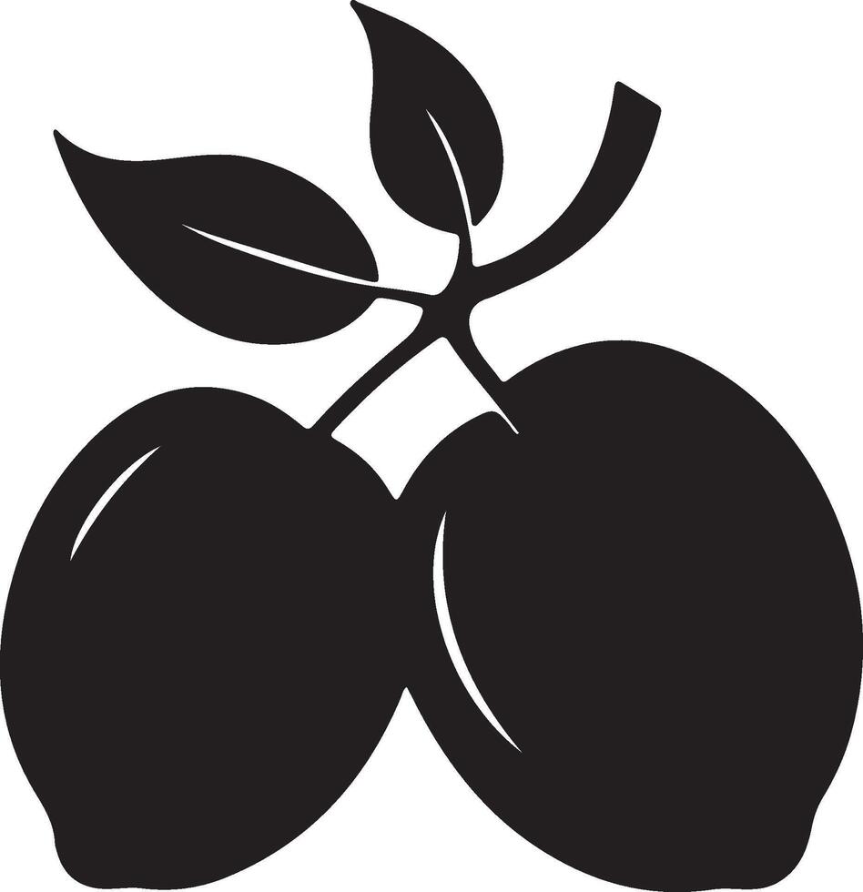 Stylized black silhouette botanical illustration and plum fruit. vector