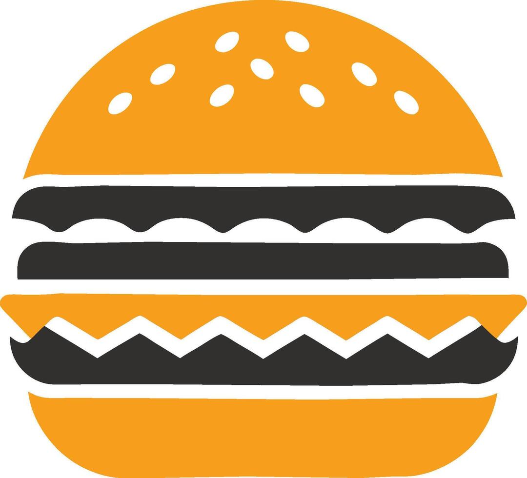 Minimalist burger icon flat design orange and black color scheme. vector