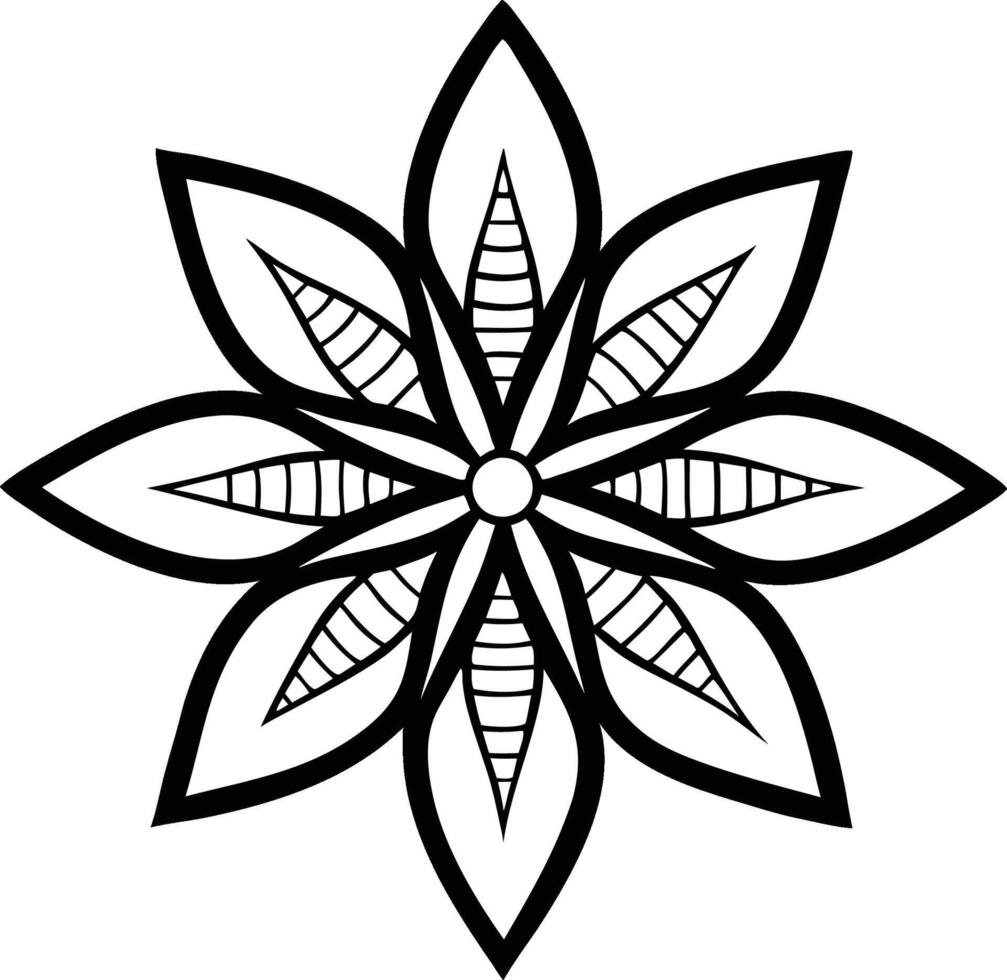 Geometric flower mandala black and white sharp contrast. vector