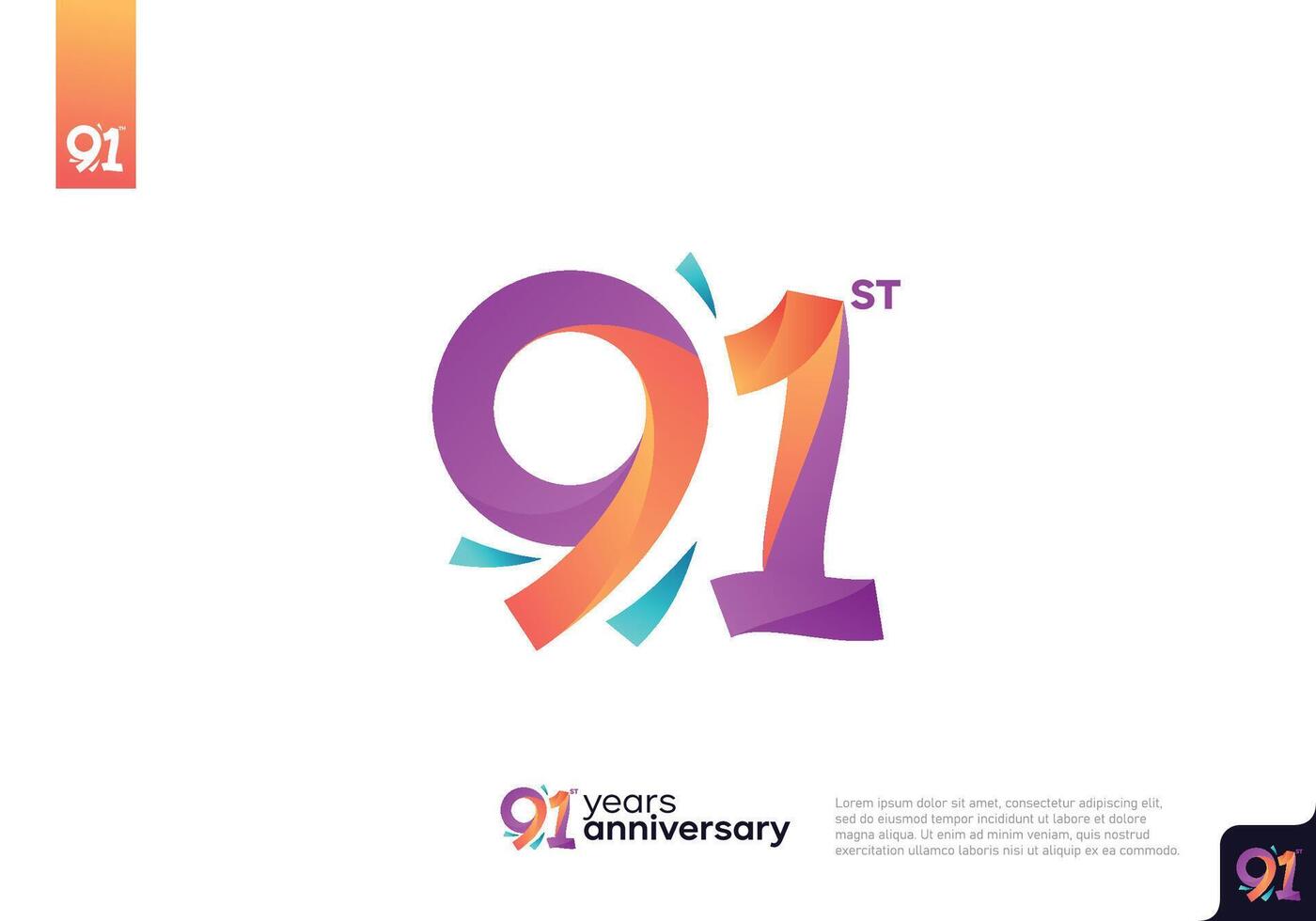 Number 91 logo icon design, 91st birthday logo number, anniversary 91 vector