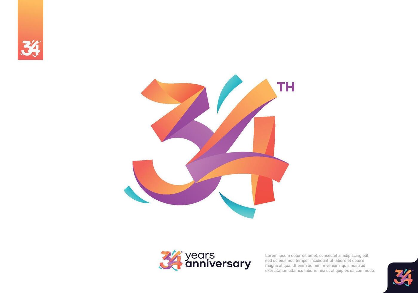 Number 34 logo icon design, 34th birthday logo number, anniversary 34 vector