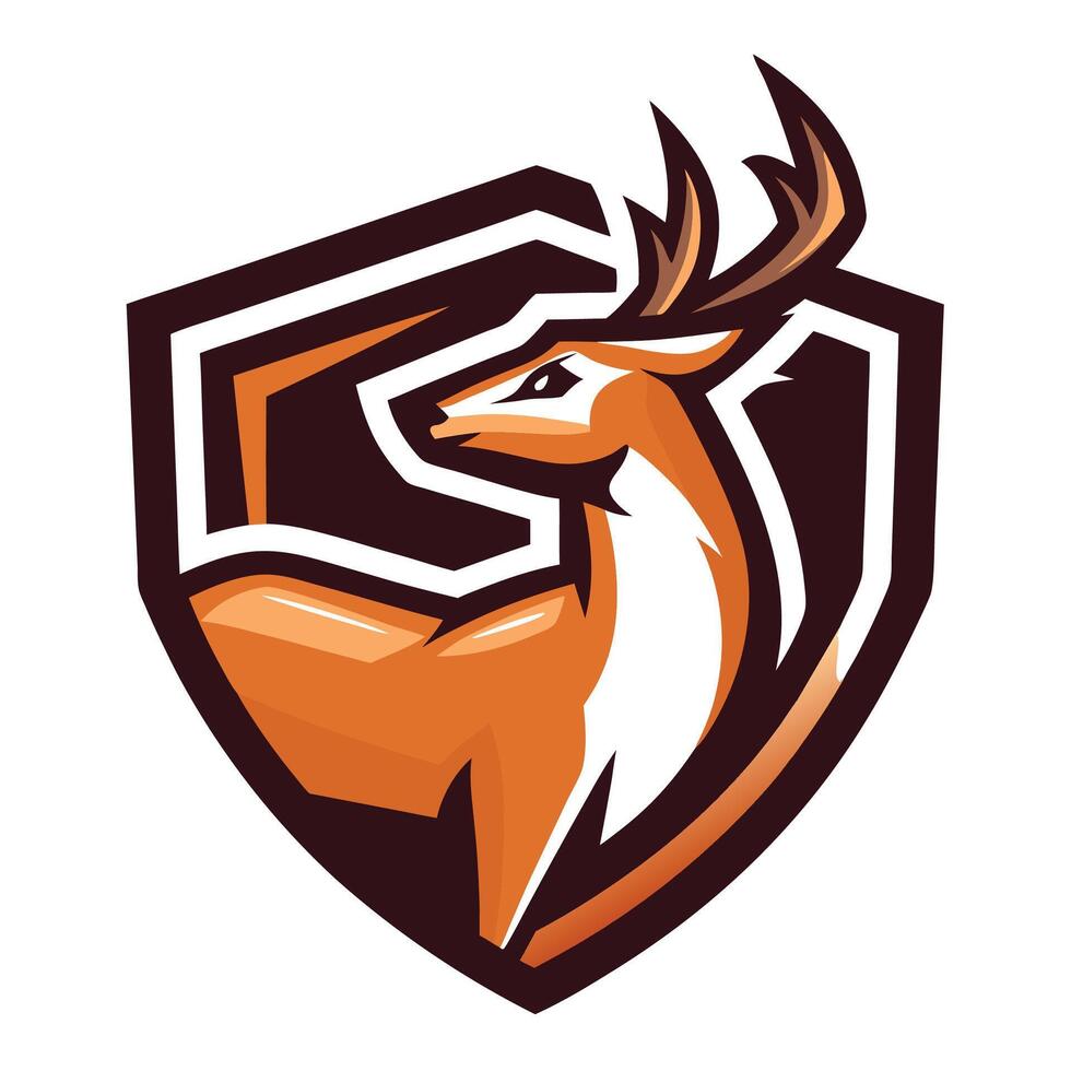 a deer head on a shield with an orange background vector