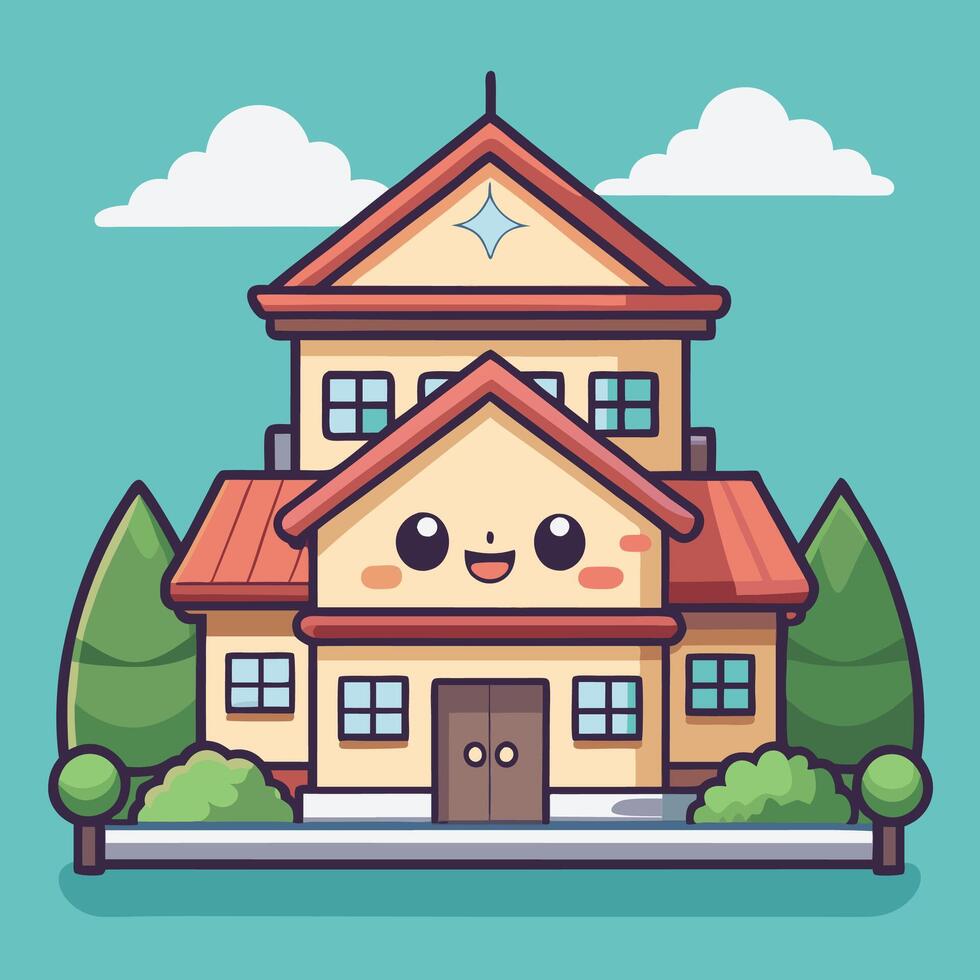cute a cartoon house with a smiling face vector