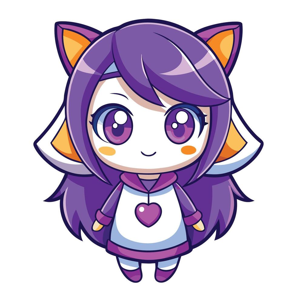 a cartoon character with purple hair and a heart vector