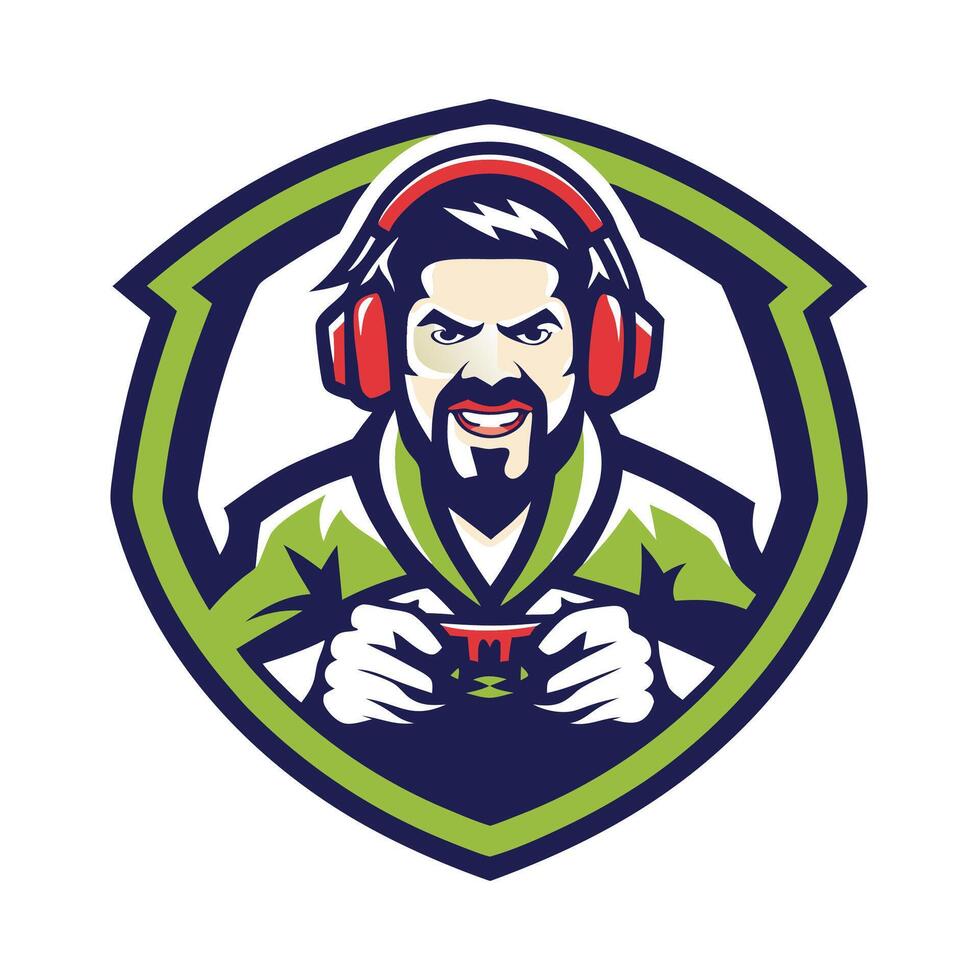 a man with headphones and beard holding a controller vector