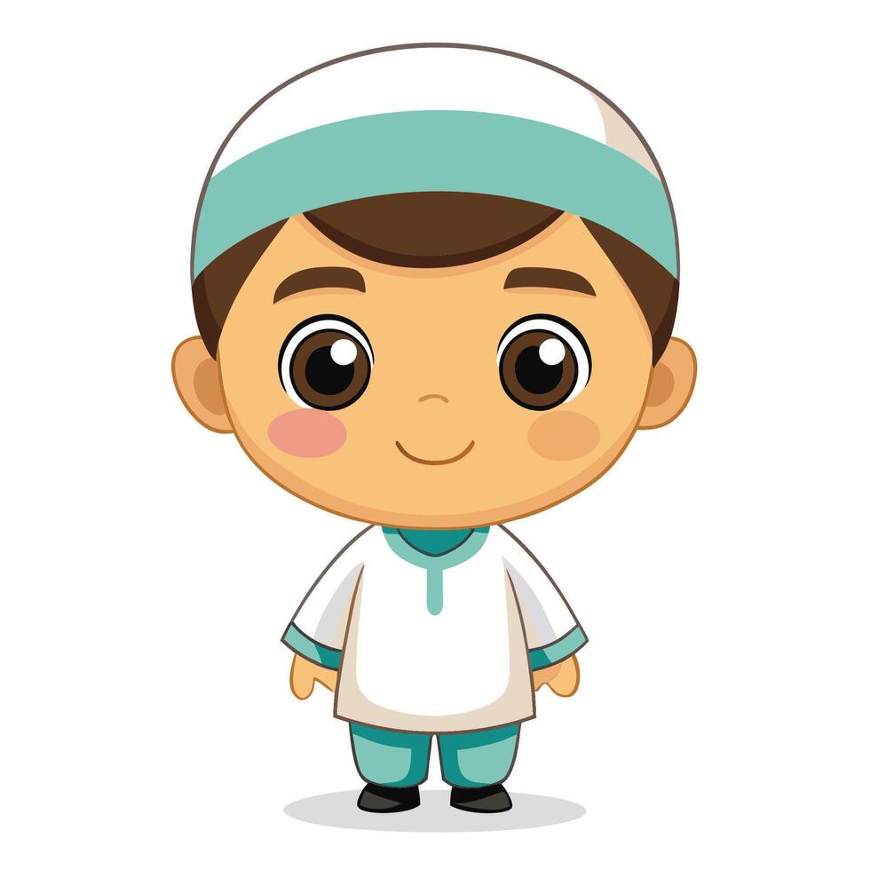 a cartoon boy in a traditional muslim vector
