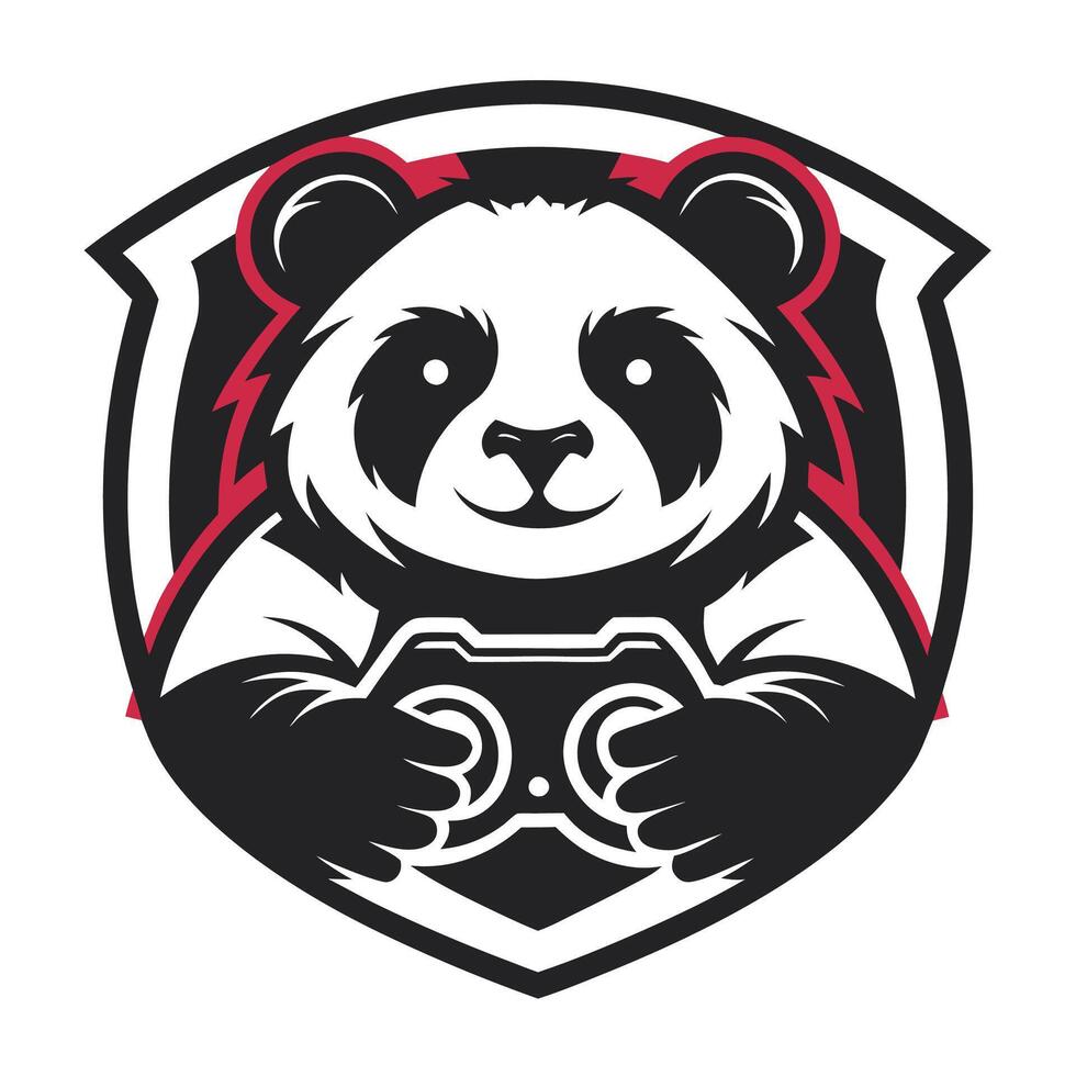 black and red panda bear holding a controller in its hands vector