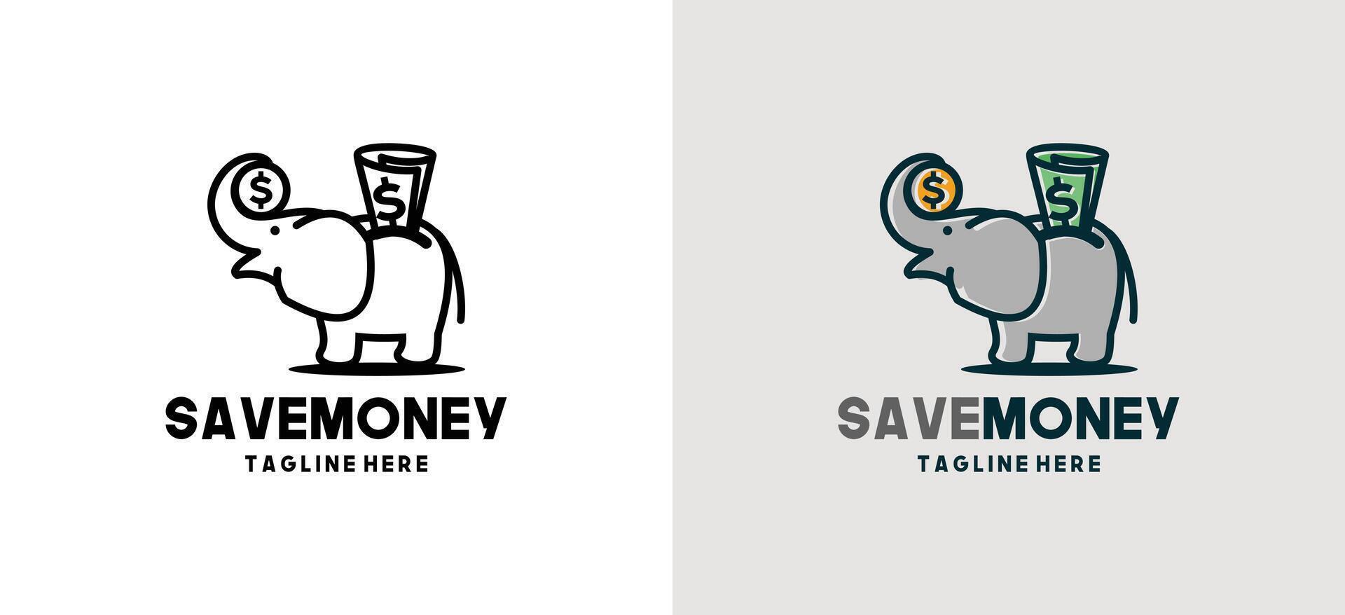 Elephant bank logo, illustration of a logo design for saving money with an elephant icon symbol vector