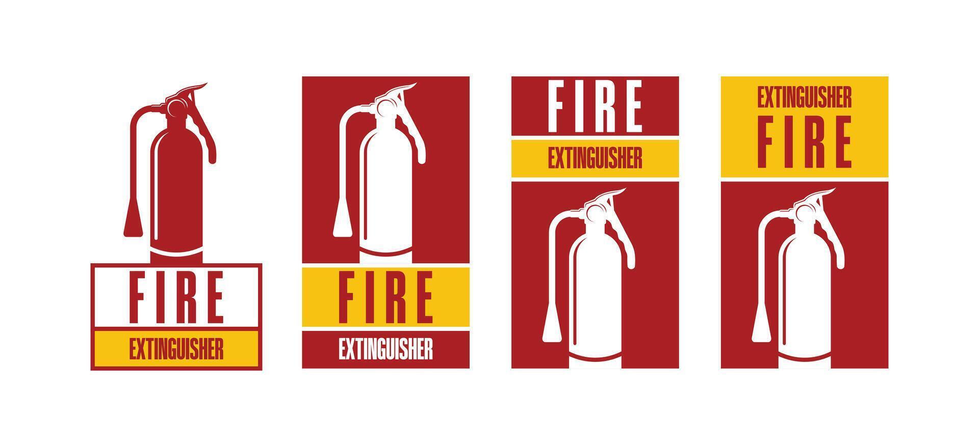 Fire extinguisher sign design, set of fire extinguisher symbols vector