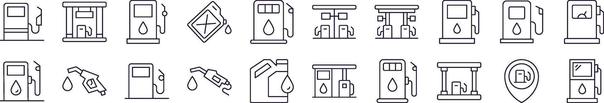 Collection of Line Icons of Gas Station. Editable Stroke. Minimalistic Linear Pictogram for Design of Cards, Apps, Banners, Posts vector