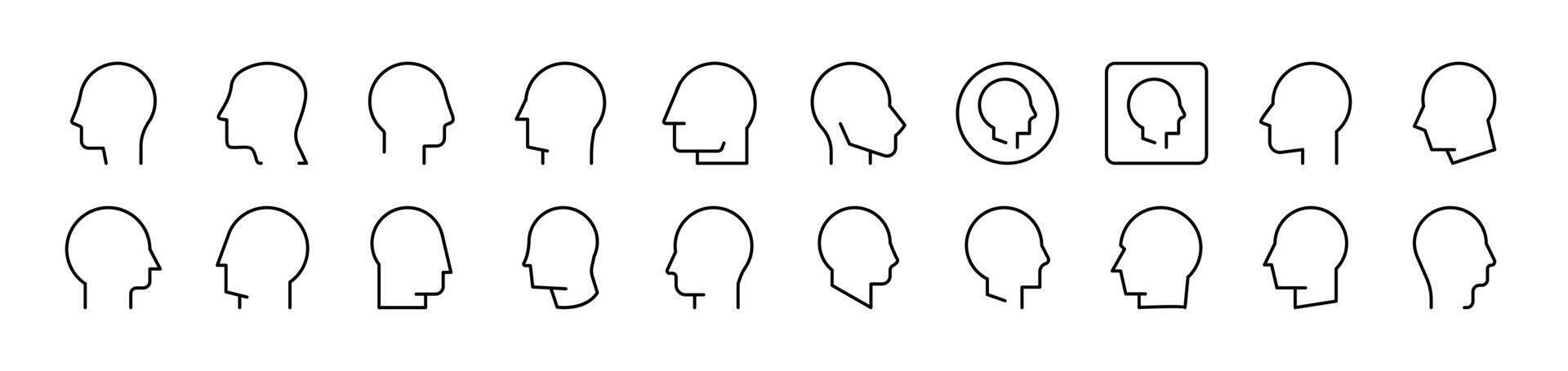 Faceless Person Profile Line Icon Set. Editable Stroke. Minimalistic Linear Pictogram for Design of Cards, Apps, Banners, Posts vector