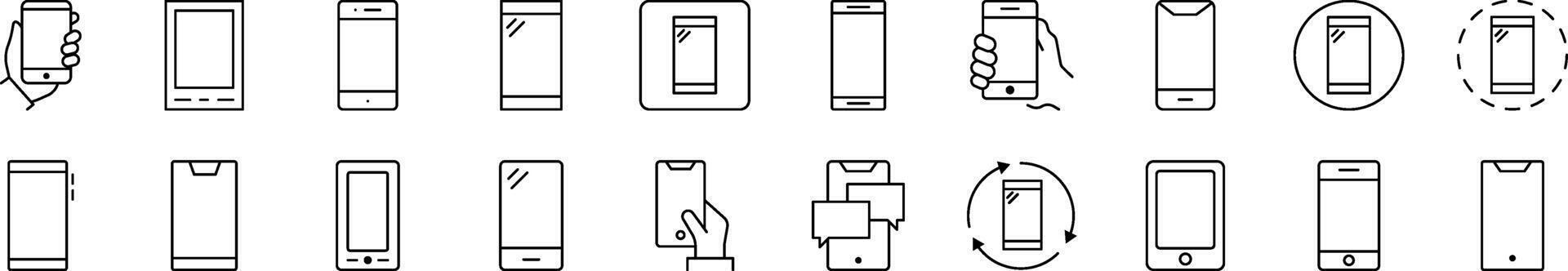 Smartphone Line Icon Pack. Editable Stroke. Minimalistic Linear Pictogram for Design of Cards, Apps, Banners, Posts vector