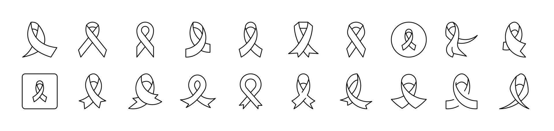 Cancer Pink Ribbon Icon Set for UI, Placards, Books, Apps. Editable Stroke. Suitable for Web Sites, Books, Cards, Apps vector