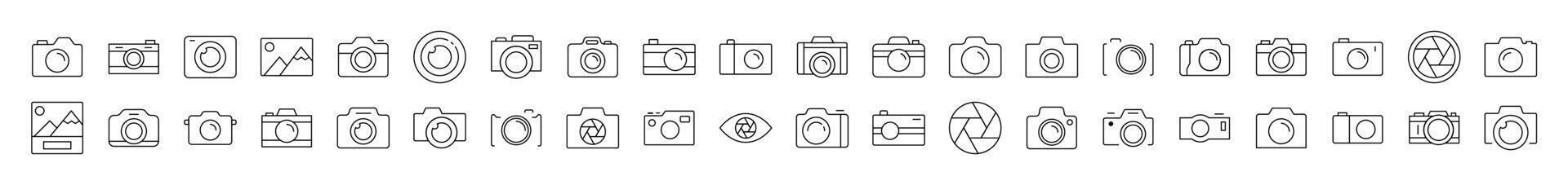 Set of Photo Related Line Icons. Editable Stroke for Design, Web Sites, Apps, Cards. Contains Linear Images of Camera vector