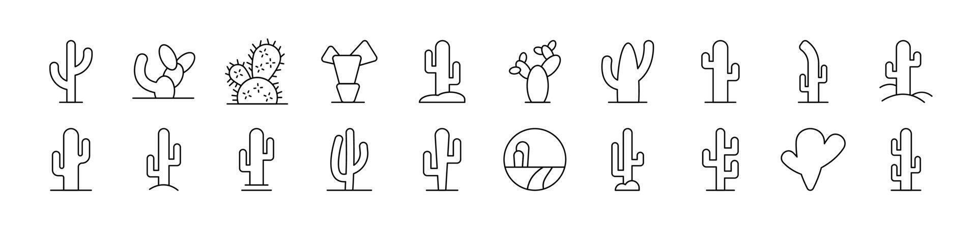 Cactus and Succulent Outline Simple Linear Image Collection. Editable Stroke. Suitable for Web Sites, Books, Cards, Apps vector