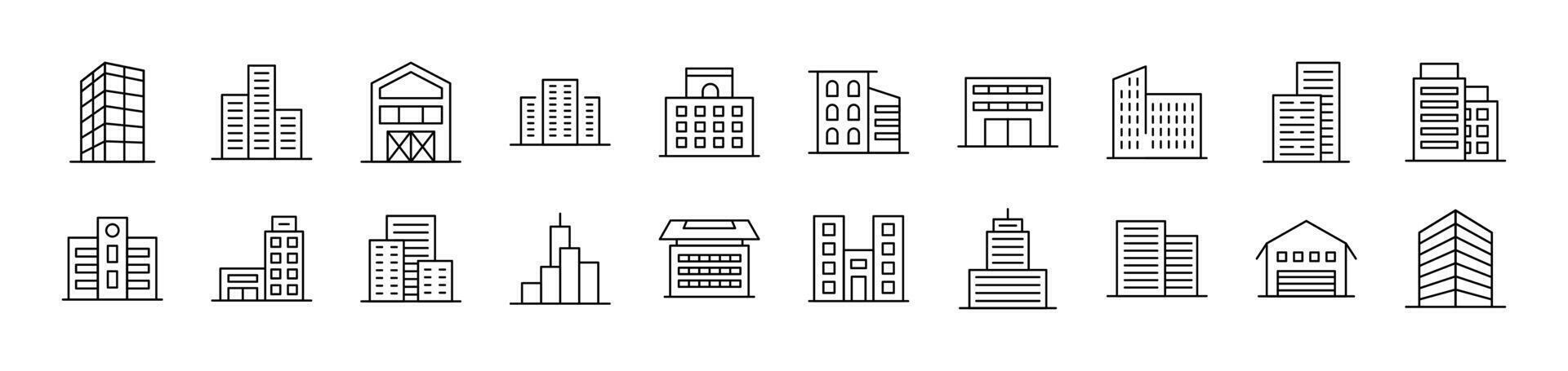 Building Line Icon Set. Editable Stroke. Minimalistic Linear Pictogram for Design of Cards, Apps, Banners, Posts vector