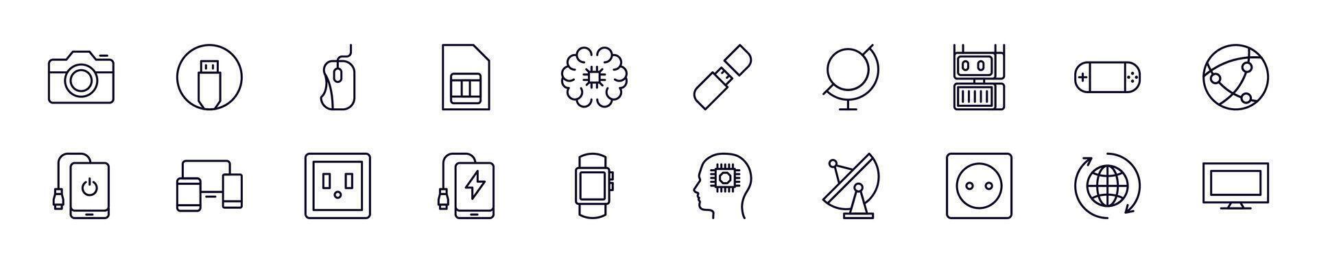 Electronics thin line icons set. Simple linear illustrations that suitable for apps, infographics, books, online shops and stores vector