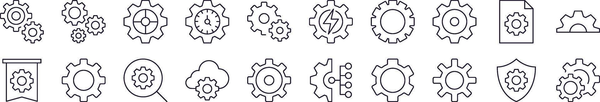 Gear Line Icon Set. Editable Stroke. Minimalistic Linear Pictogram for Design of Cards, Apps, Banners, Posts vector