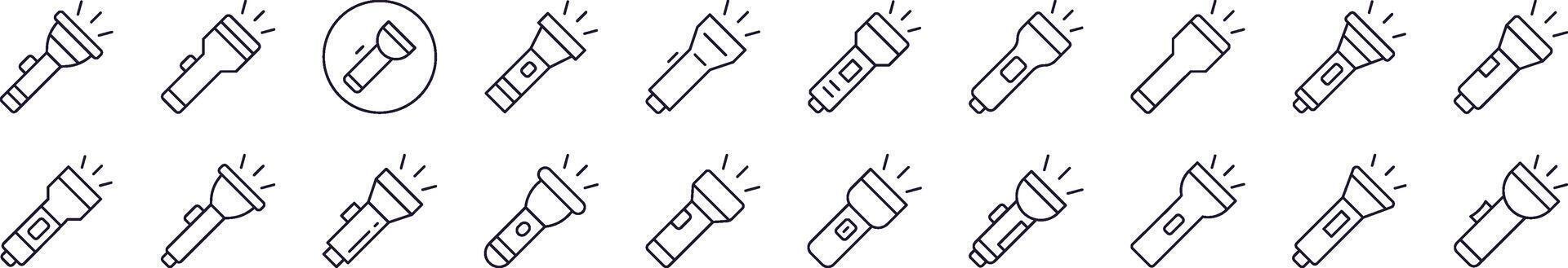 Flashlight Line Icon Set. Editable Stroke. Minimalistic Linear Pictogram for Design of Cards, Apps, Banners, Posts vector