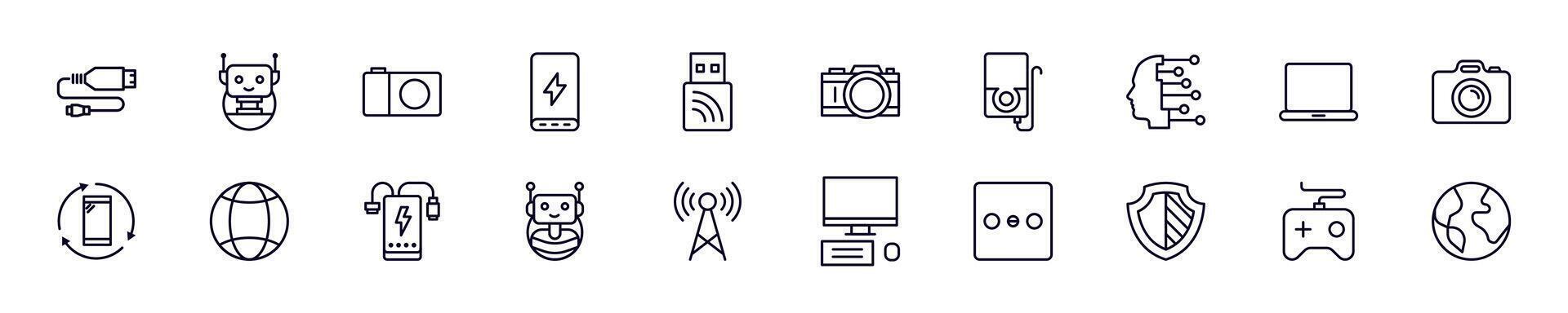 Electronics thin signs collection. Simple linear illustration for stores, shops, banners, design. Editable stroke vector