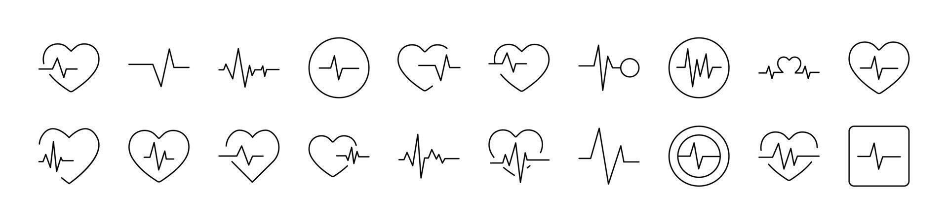 Pulse and Cardiogram Collection of Thin Icons. Editable Stroke. Suitable for Web Sites, Books, Cards, Apps vector