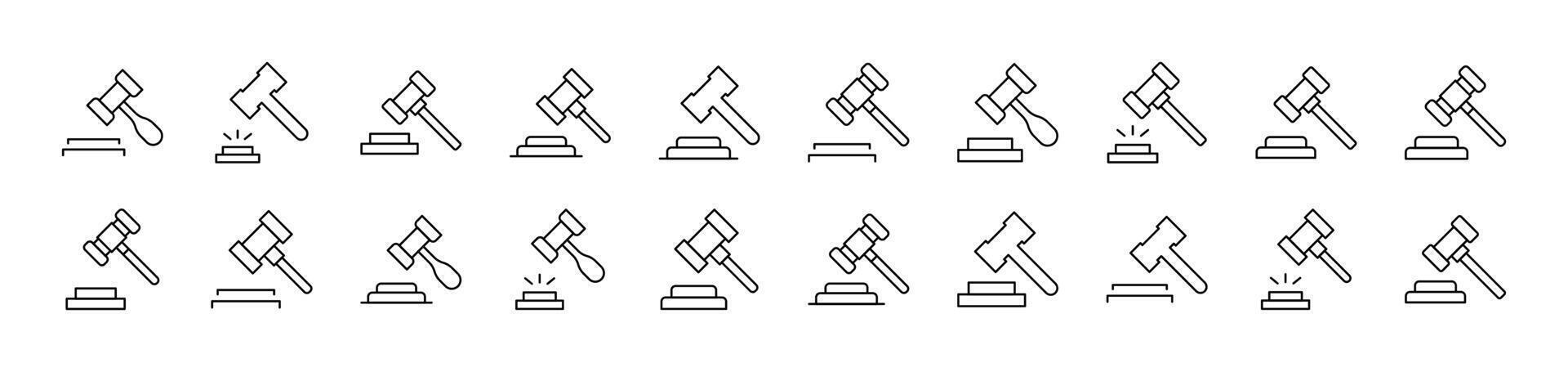 Judicial Gavel Related Line Icon Collection. Editable Stroke. Perfect for Infographics, Articles, Books, Flyers, Banners vector