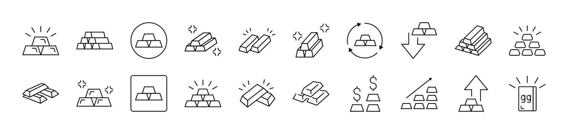 Gold Bars Related Line Icon Collection. Editable Stroke. Perfect for Infographics, Articles, Books, Flyers, Banners vector