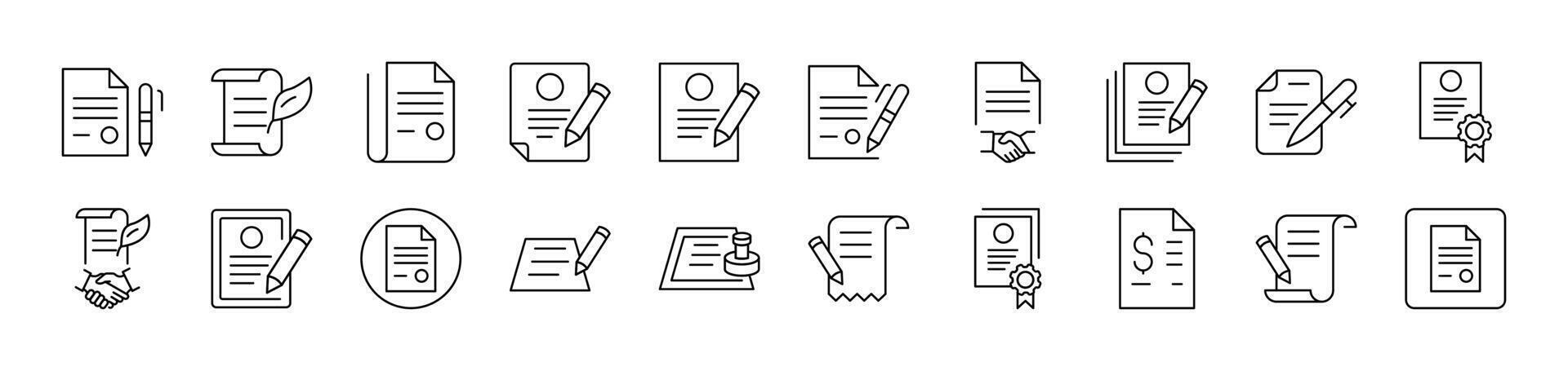Documents with Quill, Pen, Stamp Outline Picture Collection. Editable Stroke. Perfect for Infographics, Articles, Books, Flyers, Banners vector