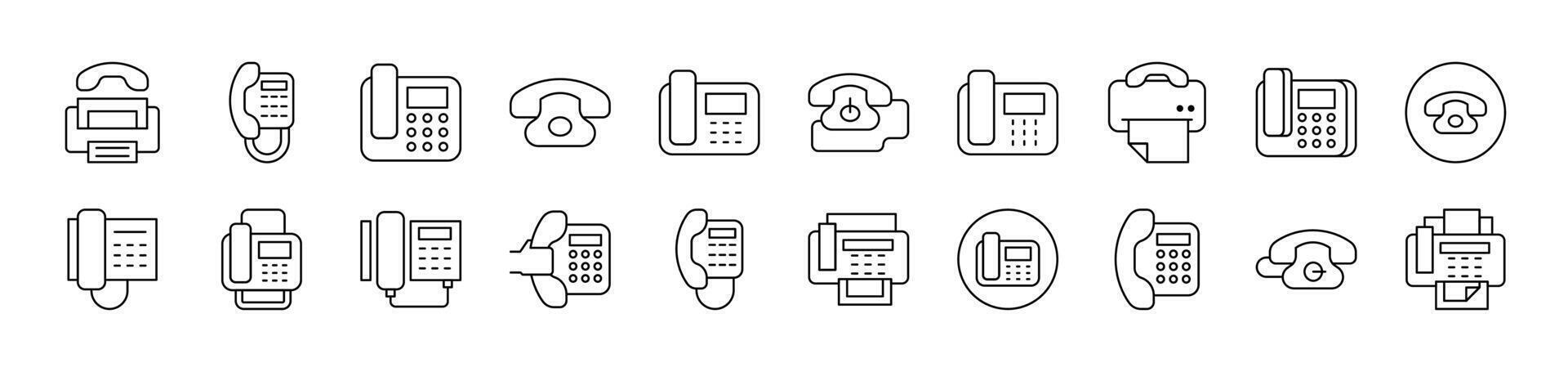 Phone and Fax Outline Simple Linear Image Collection. Editable Stroke. Suitable for Web Sites, Books, Cards, Apps vector