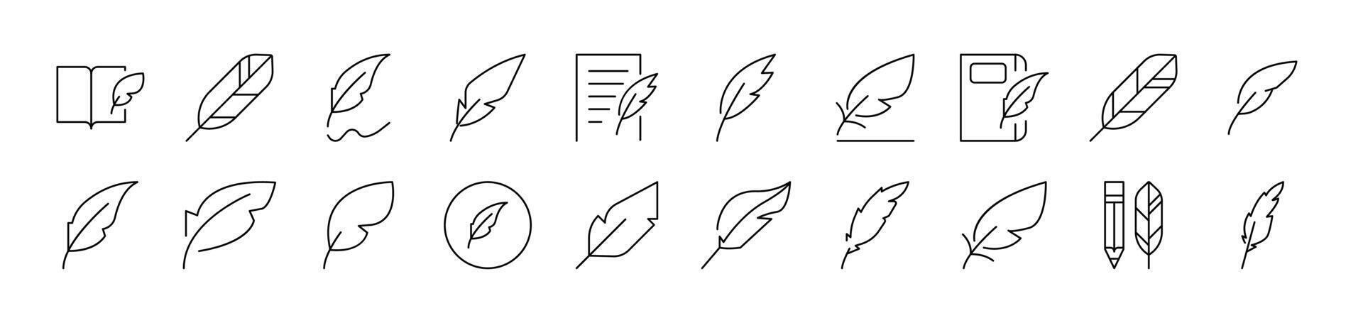 Feather Related Line Icons for Web Sites, Books, Cards, Apps. Editable Stroke. Suitable for Web Sites, Books, Cards, Apps vector