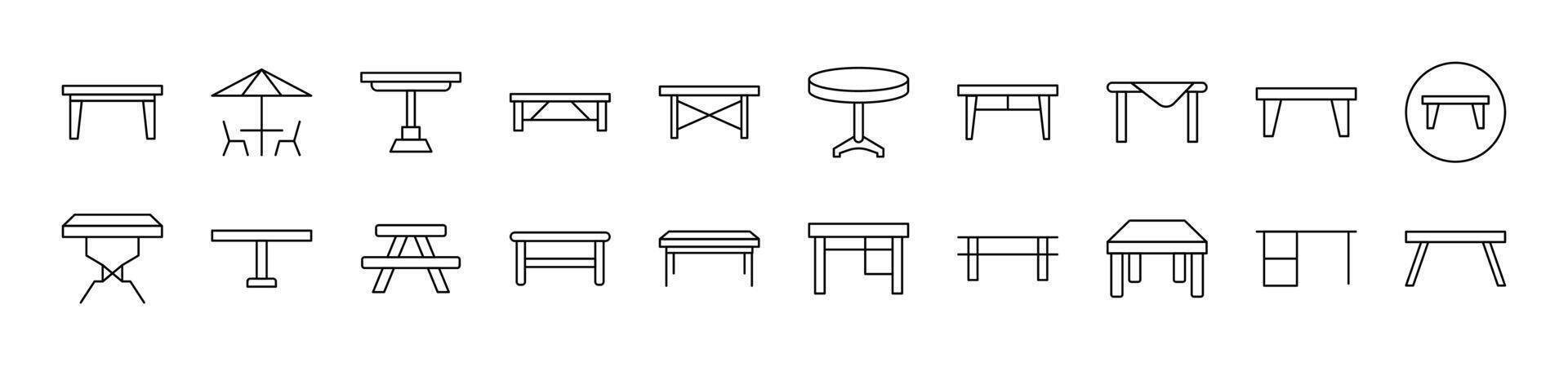 Table Set of Thin Icons. Editable Stroke. Suitable for Web Sites, Books, Cards, Apps vector