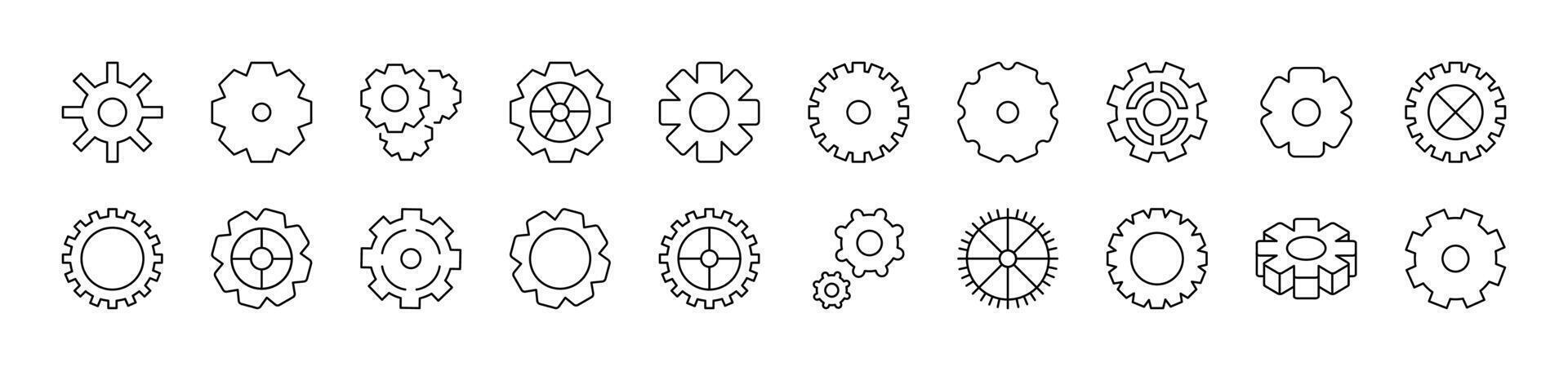 Gear and Cogwheel as Mechanism Line Icon Collection. Editable Stroke. Perfect for Infographics, Articles, Books, Flyers, Banners vector