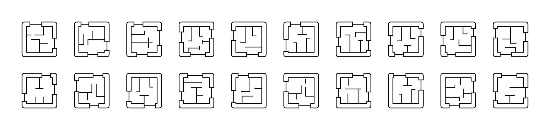 Floor Plan Bundle of Thin Icons. Editable Stroke. Suitable for Web Sites, Books, Cards, Apps vector