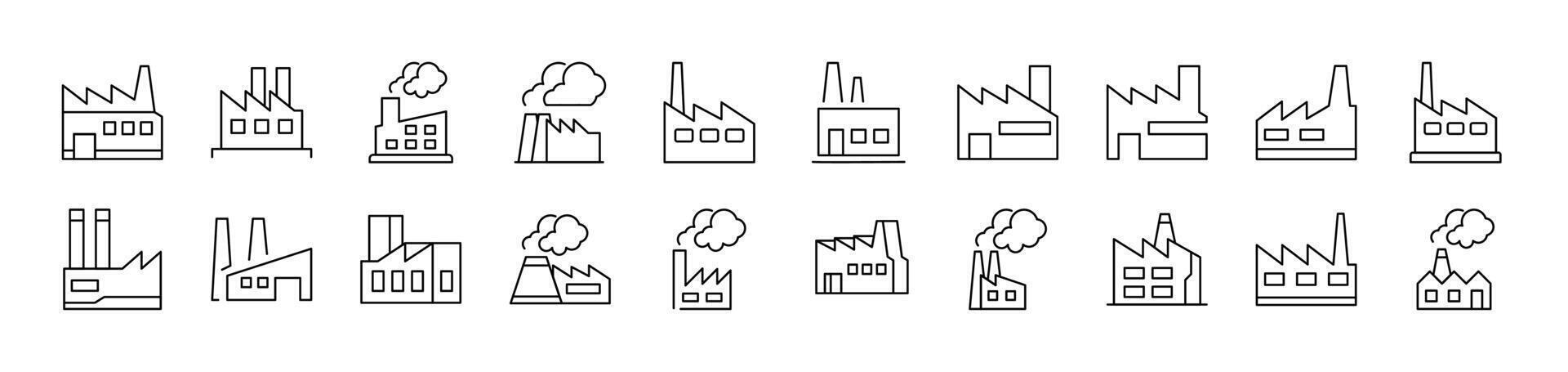 Factory and Manufacture Outline Picture Collection. Editable Stroke. Perfect for Infographics, Articles, Books, Flyers, Banners vector