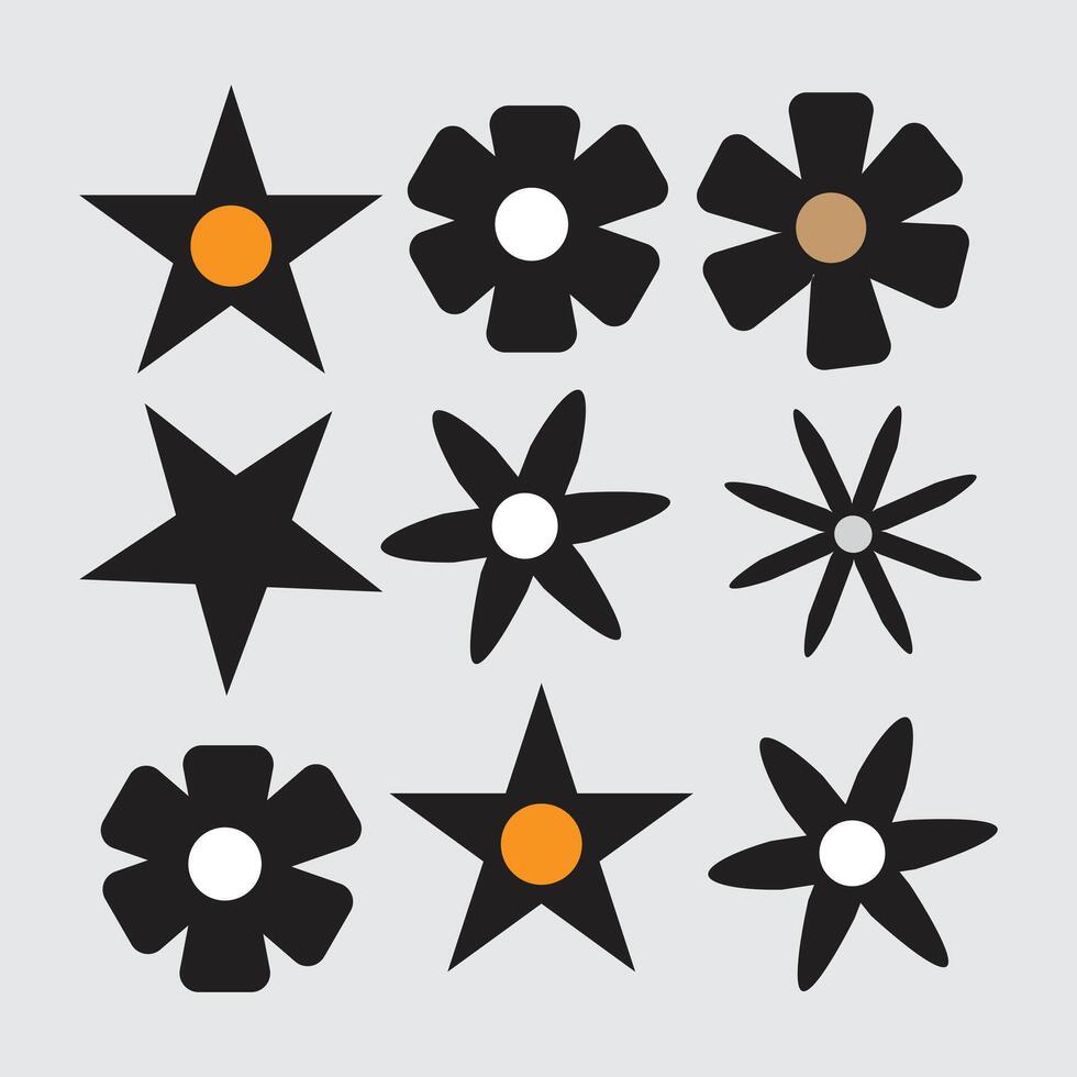 set of black and white stars vector