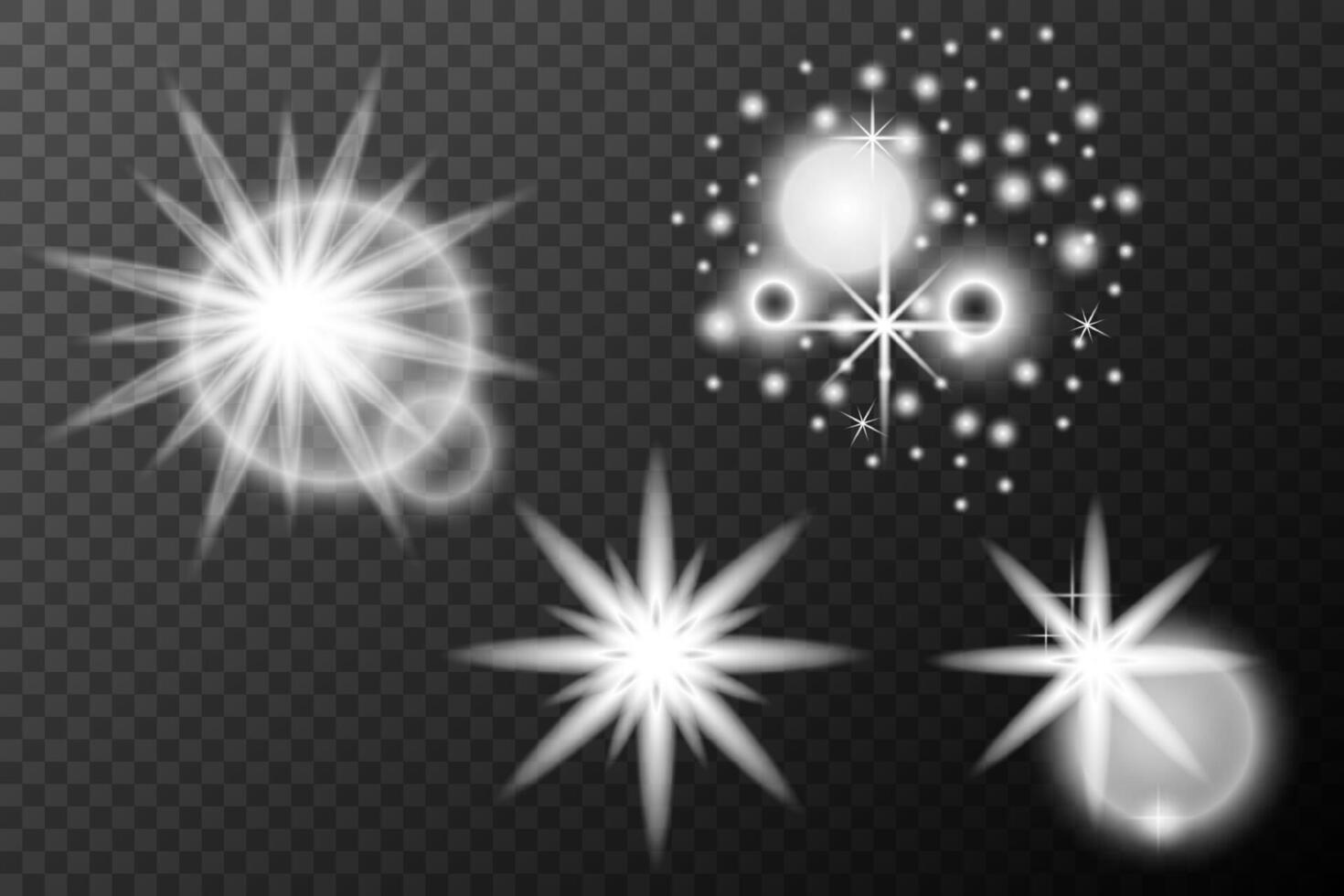 a set of white stars and sparkles on background vector